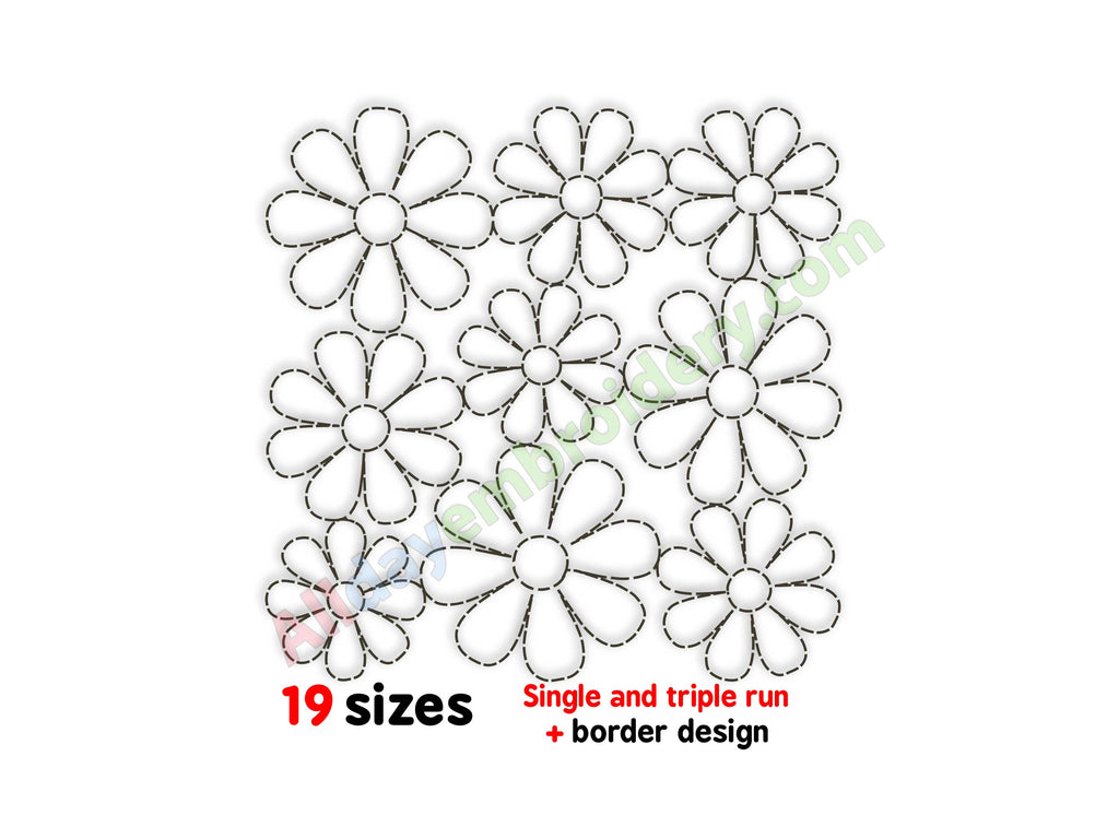 Quilting embroidery design with flowers