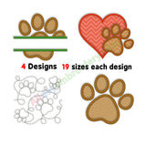 Paw embroidery applique designs