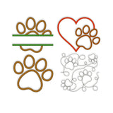 Paw print embroidery design set