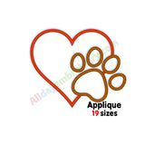 Heart paw print embroidery design